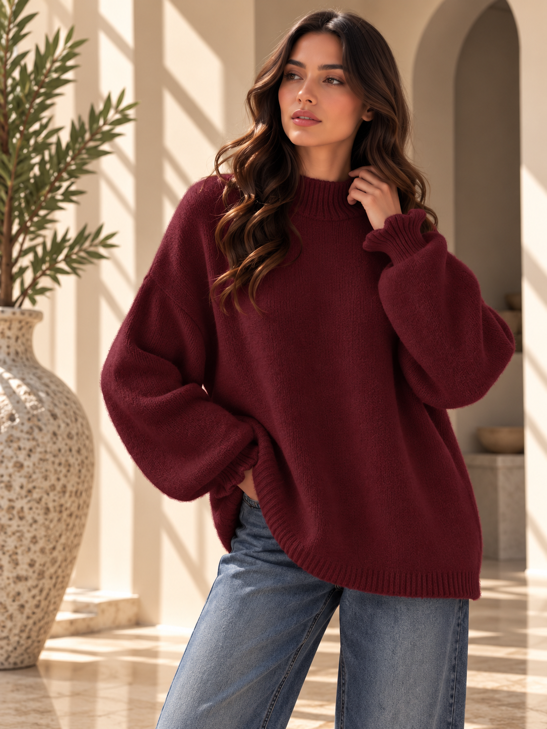 Women’s High Neck Relaxed Knit Sweater
