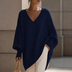 V-neck lazy style sweater women's loose knit sweater top