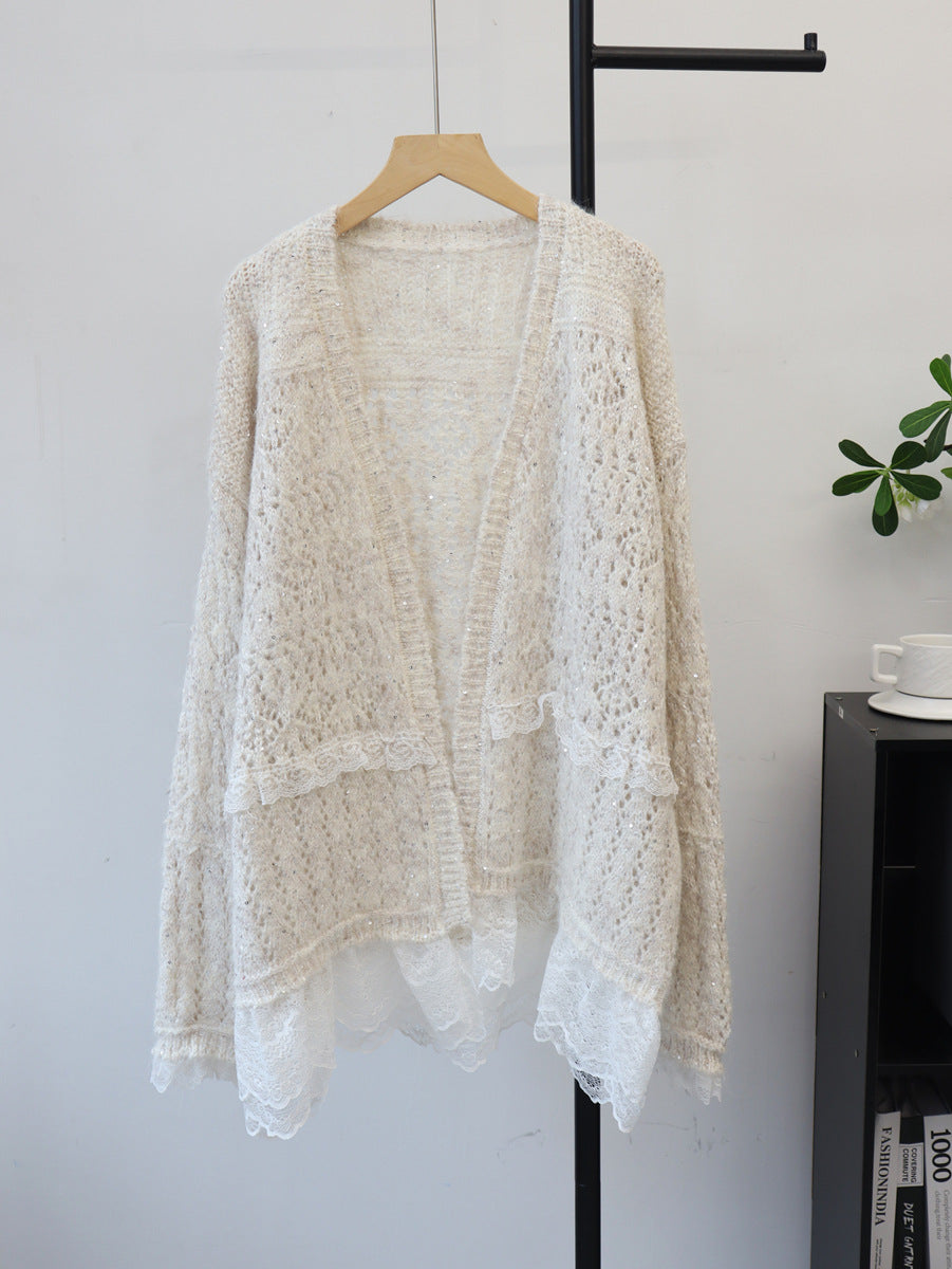 Splicing lace sequin sweater