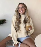Winter women's high neck sweater casual loose long sleeved knitted sweater