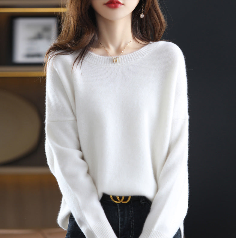 Round neck pullover solid color versatile sweater
