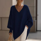 V-neck lazy style sweater women's loose knit sweater top
