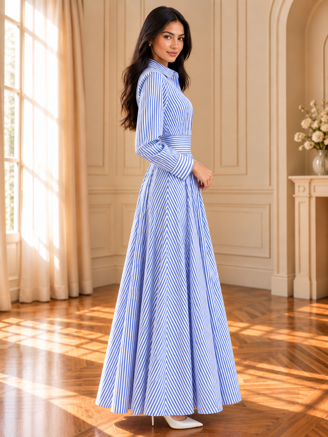 Women’s Striped Belted Shirt Dress