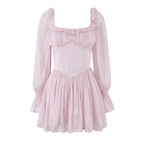 Tailored fishbone waist cinched bubble sleeve dress for women's wear