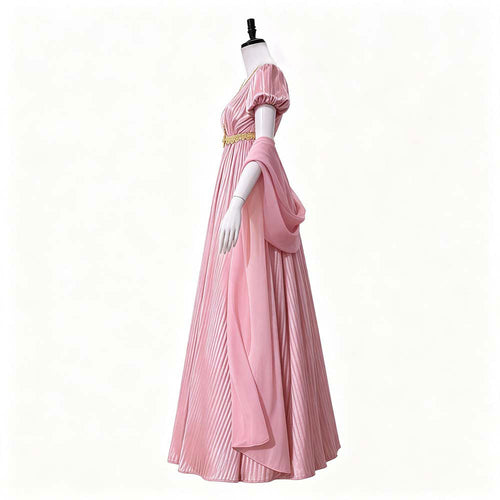 Bridgerton Cosplay Dress Renaissance Vintage V-Neck Dress Victorian Empire Waist Tea-Length Gown