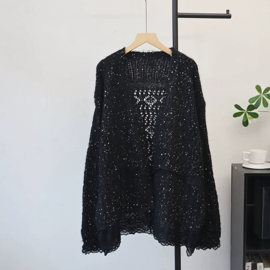 Splicing lace sequin sweater
