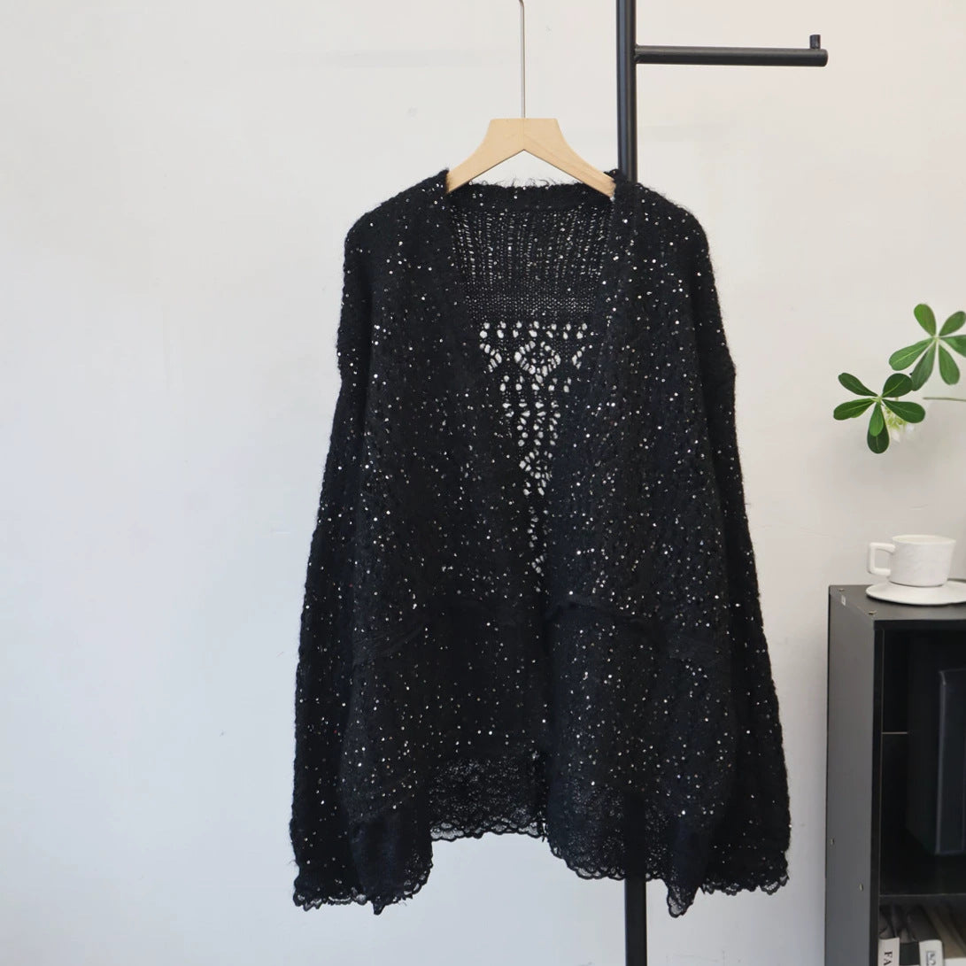 Splicing lace sequin sweater