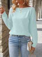 Solid color hollow out long sleeved one shoulder pullover knitted sweater