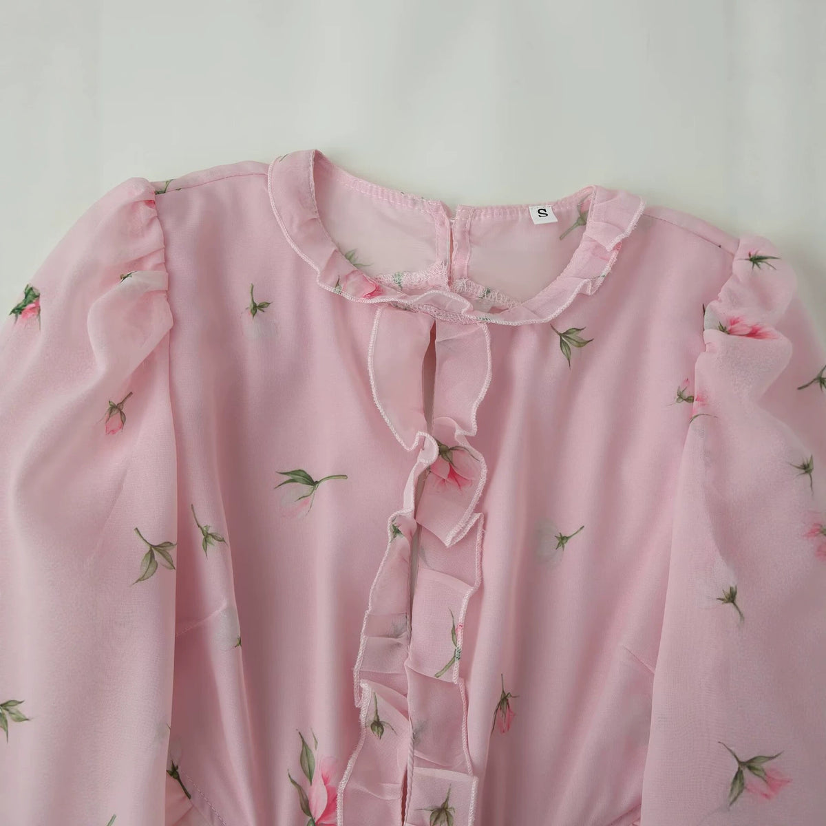Lotus leaf edge patchwork printed hollow dress for women