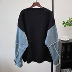 Splicing denim cardigan sweater