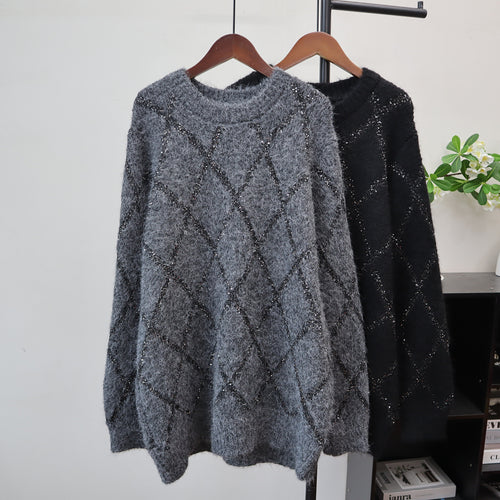 Sequined round neck pullover sweater