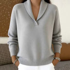 Loose V-neck solid color versatile long sleeved base knit sweater
