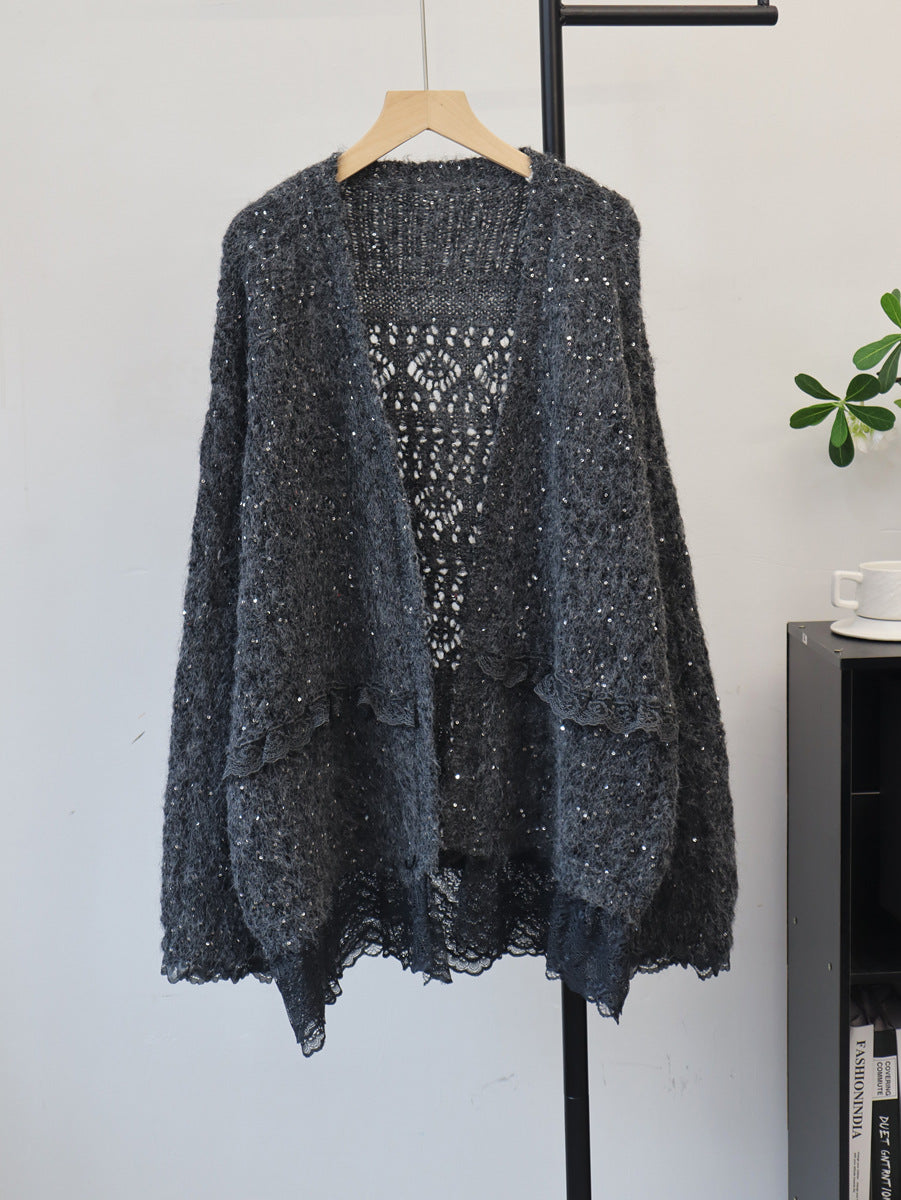 Splicing lace sequin sweater