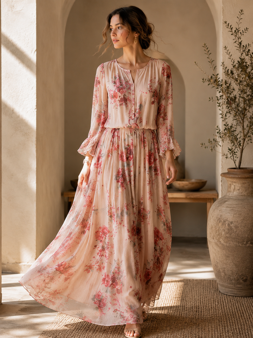 Women’s Floral Mulberry Silk Maxi Dress