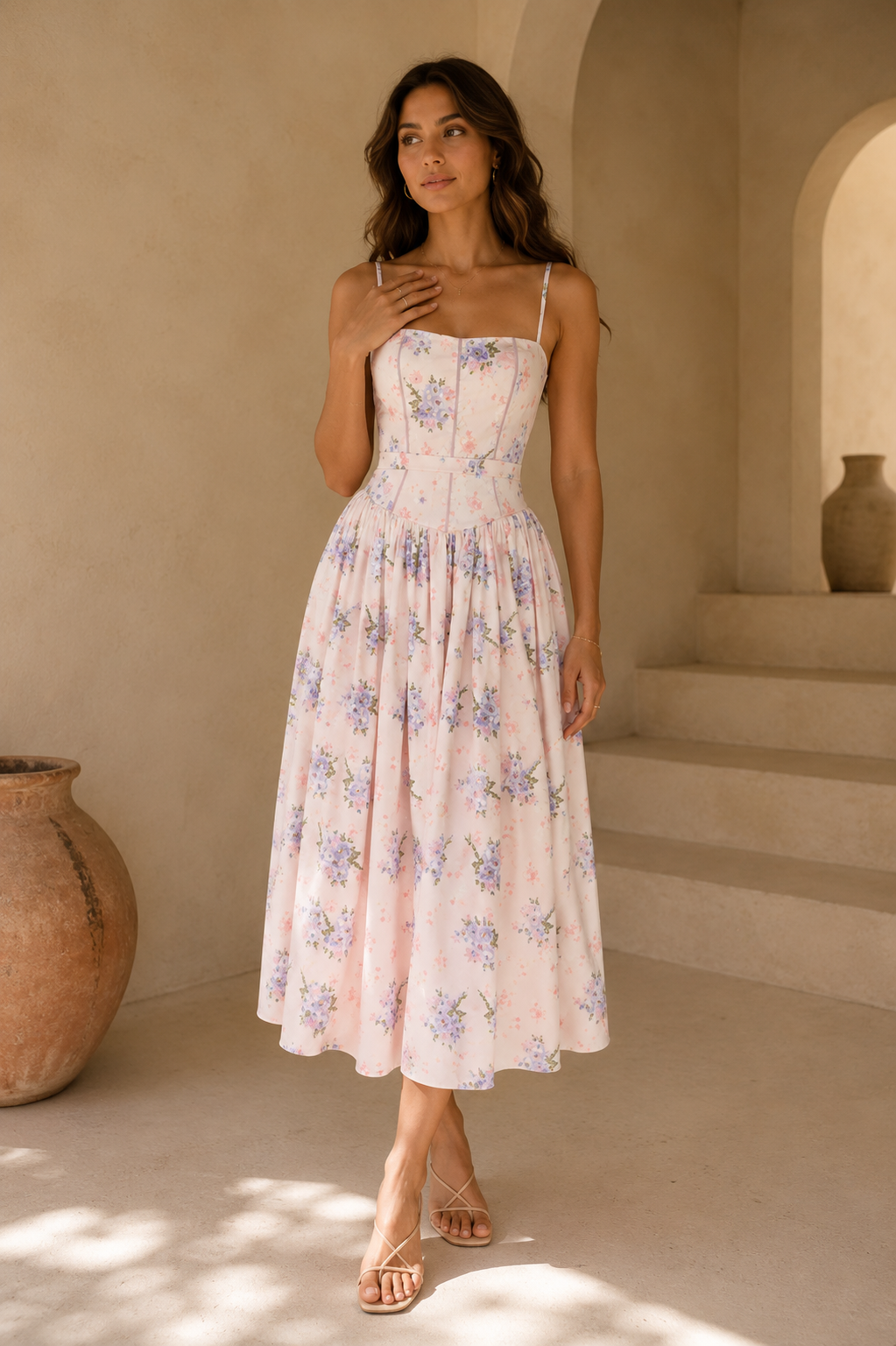 Women’s Floral Strappy Backless A-Line Maxi Dress