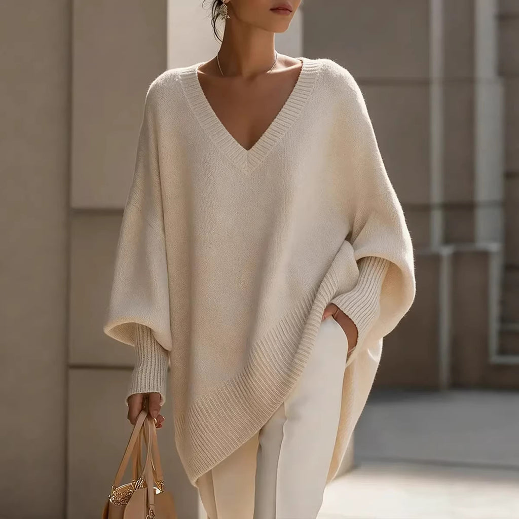 V-neck lazy style sweater women's loose knit sweater top