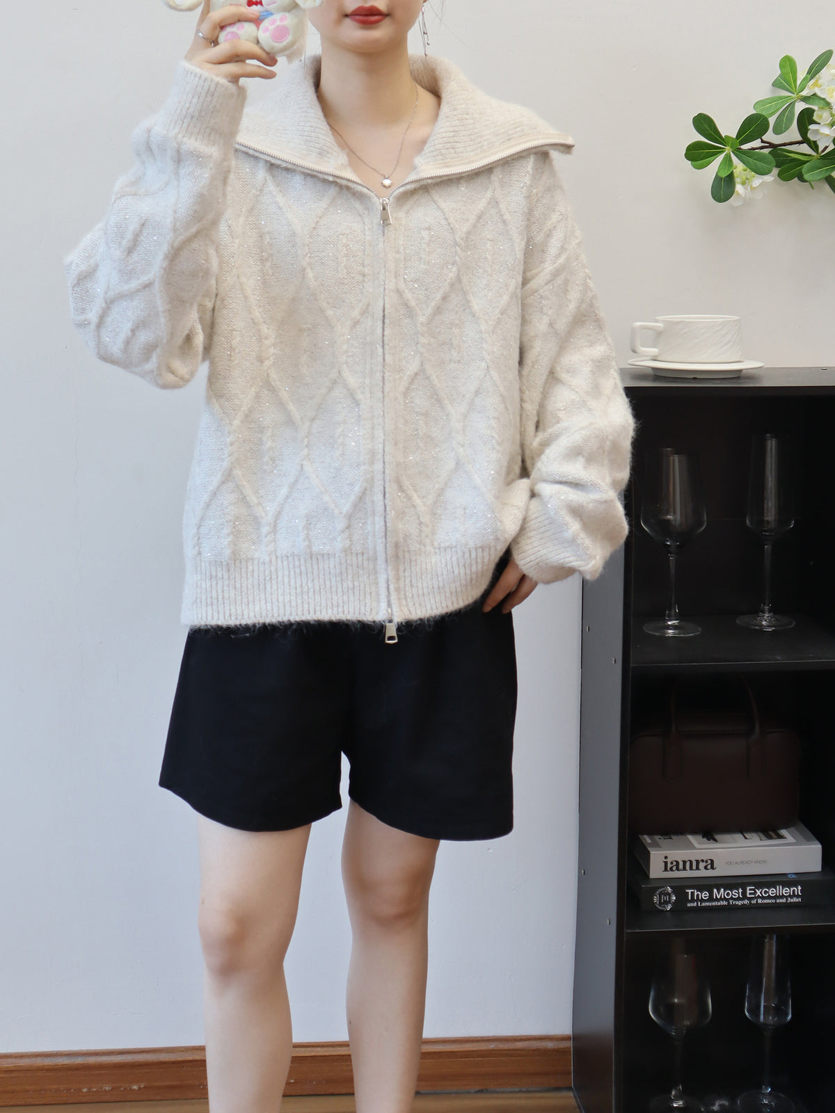 Zipper sequin loose sweater