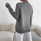 Solid color loose knit half high neck pullover sweater