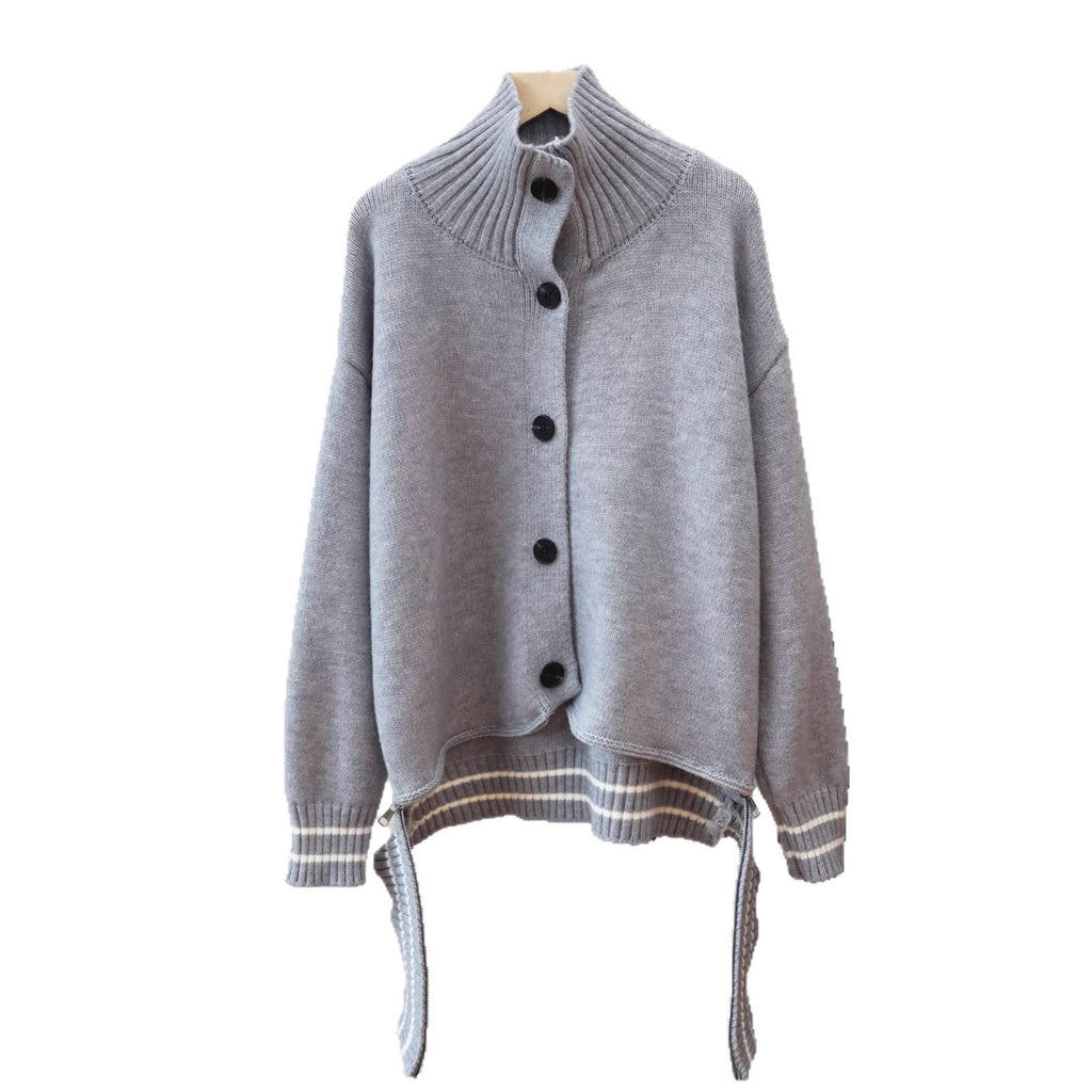 Stand up collar contrasting striped sweater