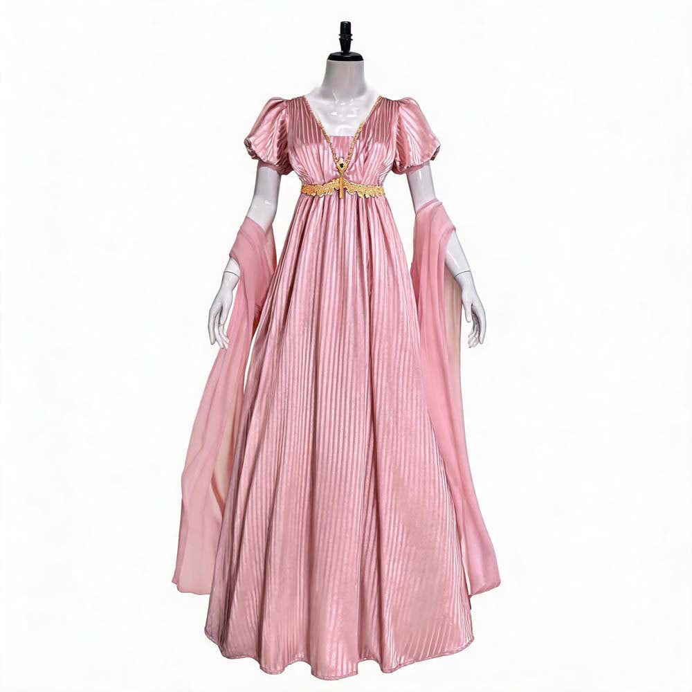 Bridgerton Cosplay Dress Renaissance Vintage V-Neck Dress Victorian Empire Waist Tea-Length Gown