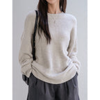 Round neck sweater women's autumn and winter versatile lazy style solid color top