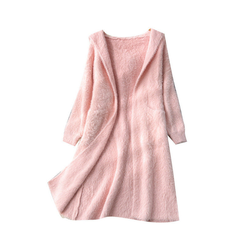 Women’s Oversized Hooded Knit Cardigan Coat – Mid-Length Loose Sweater Jacket