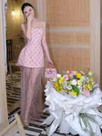 Unique and Beautiful Strapless Dress for Women, Summer 2026, Elegant Socialite Style, Mesh with Rhinestones, High-End Birthday Gown