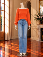 Women’s Openwork Sleeve Wool-Blend Knit Sweater