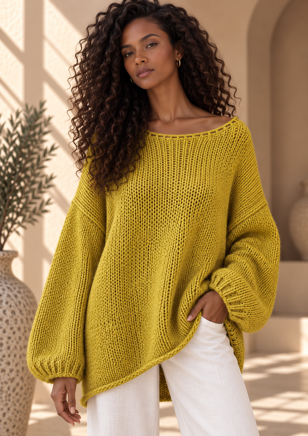 Women’s Hollow-Out Side-Slit Knit Sweater