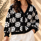 Women’s Floral Color-Block V-Neck Knit Cardigan
