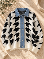 Women’s Denim Patchwork Relaxed Knit Sweater