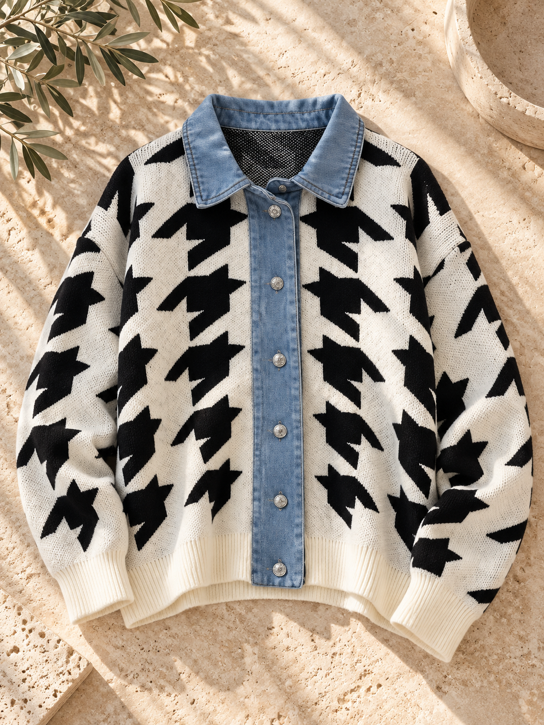 Women’s Denim Patchwork Relaxed Knit Sweater