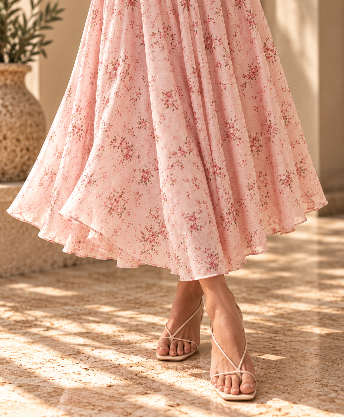 Women’s Floral Strappy Backless A-Line Maxi Dress