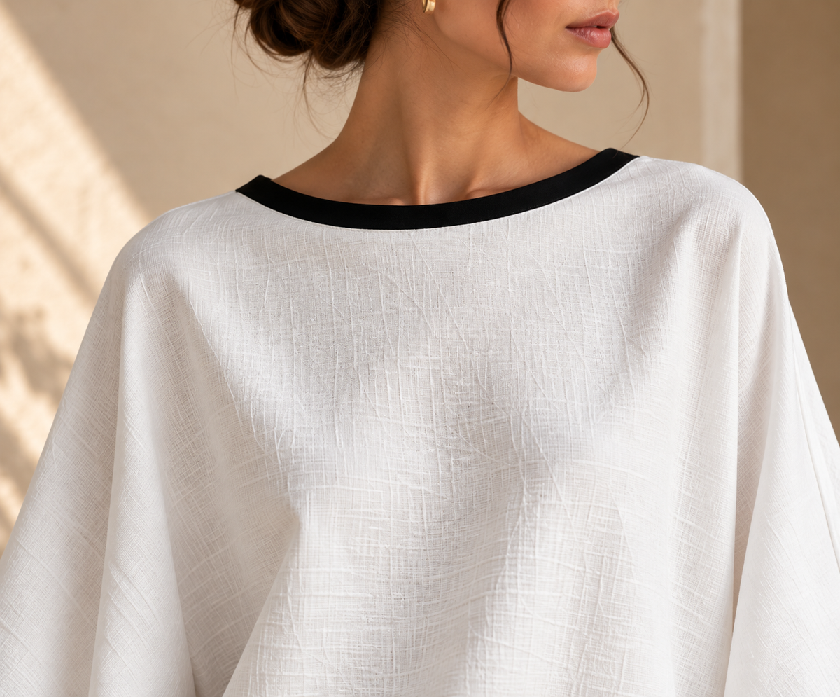 Women’s Cotton-Linen Batwing Top & Skirt Set