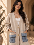 Women’s Denim Panel Pocket Knit Sweater