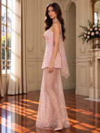 Women’s Pink Strapless Sequin Mesh Maxi Dress