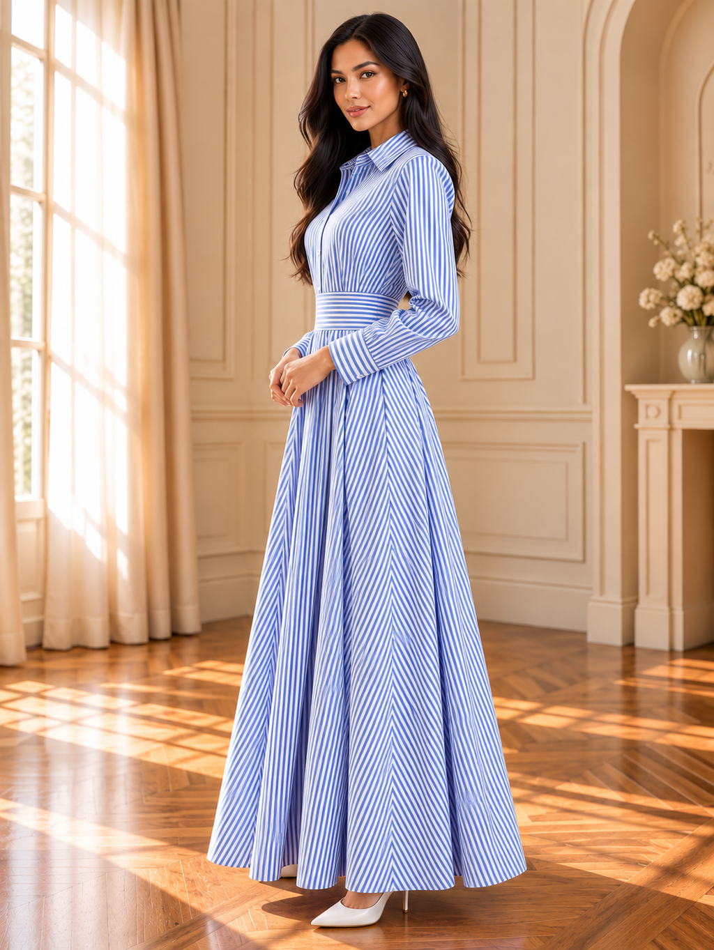 Women’s Striped Belted Shirt Dress