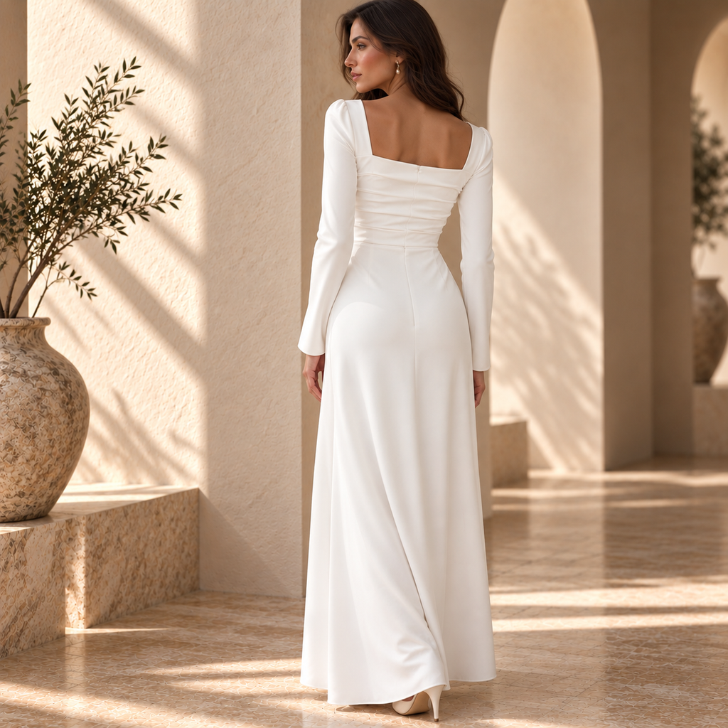 Women’s Square Neck Long Sleeve Knit Maxi Dress
