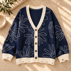 Women’s Jacquard V-Neck Contrast Knit Cardigan