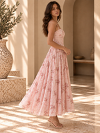 Women’s Floral Strappy Backless A-Line Maxi Dress