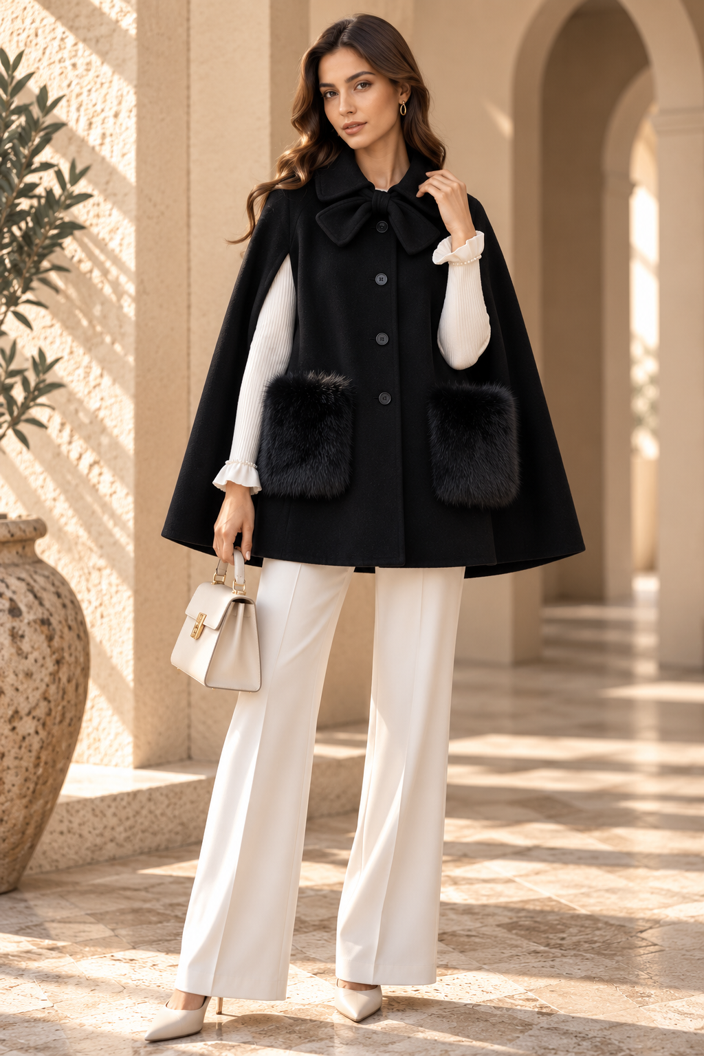 Women’s Bow Detail Cloak Coat