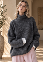 Women’s Hooded High Neck Relaxed Knit Sweater
