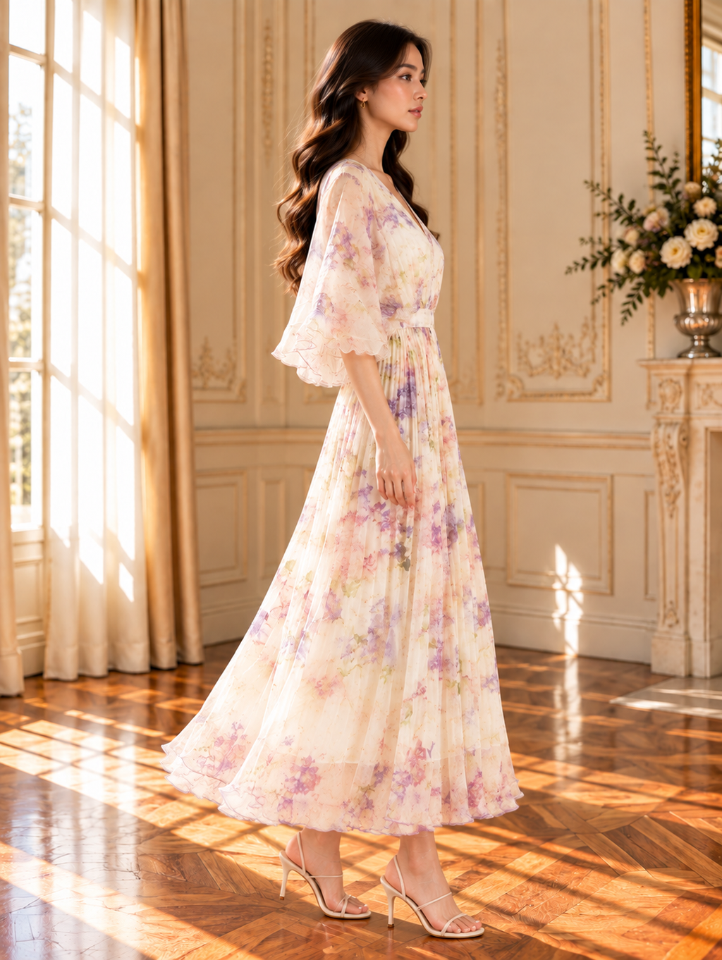 Women’s Printed Silk V-Neck Maxi Dress