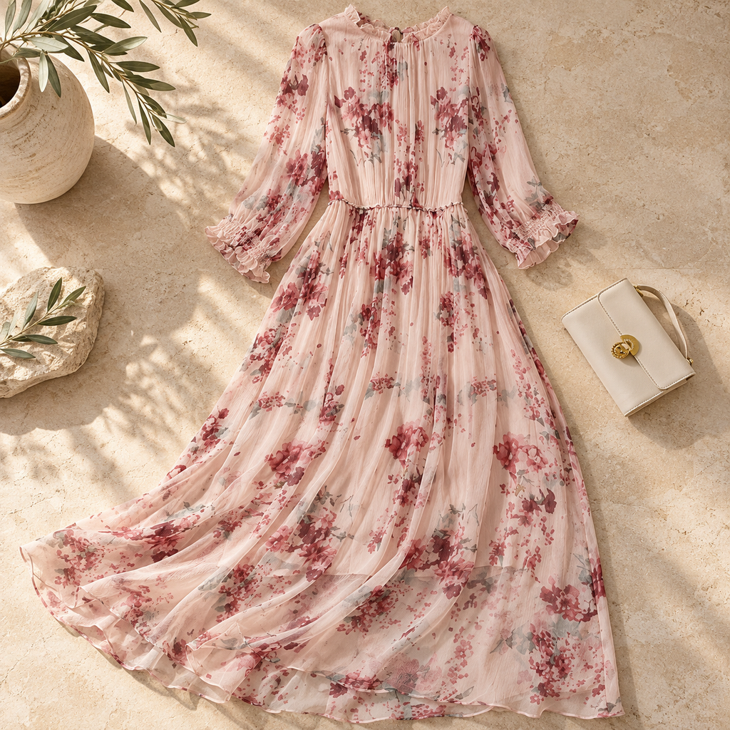 Women’s Floral Mulberry Silk Maxi Dress