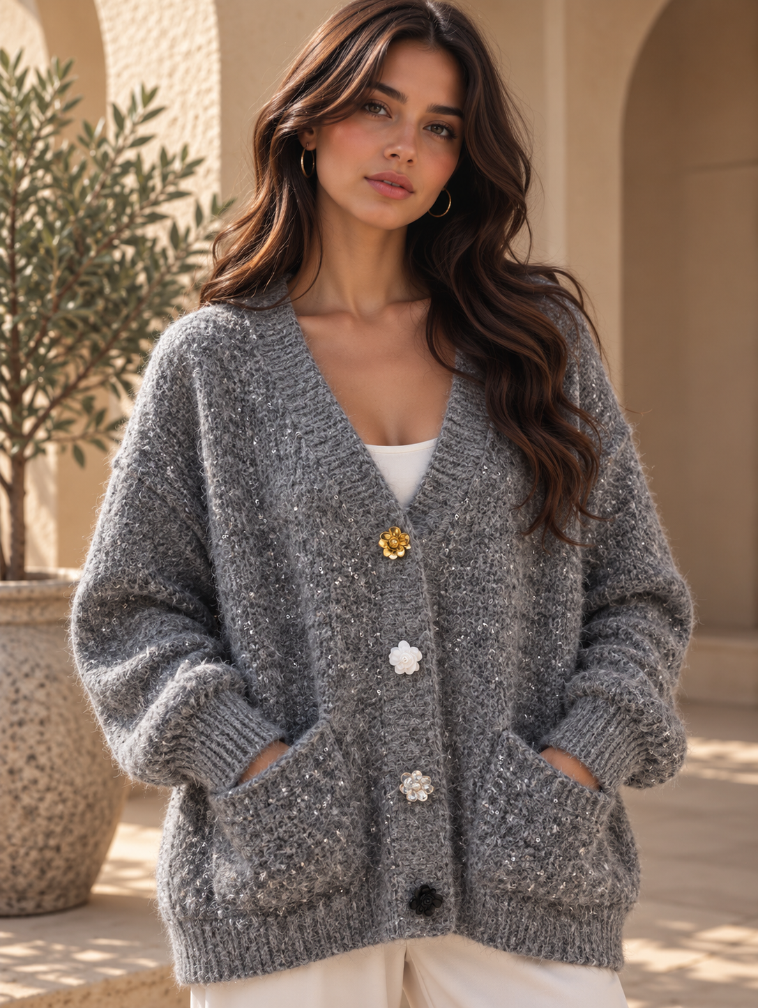 Women’s Sequin Relaxed Knit Cardigan