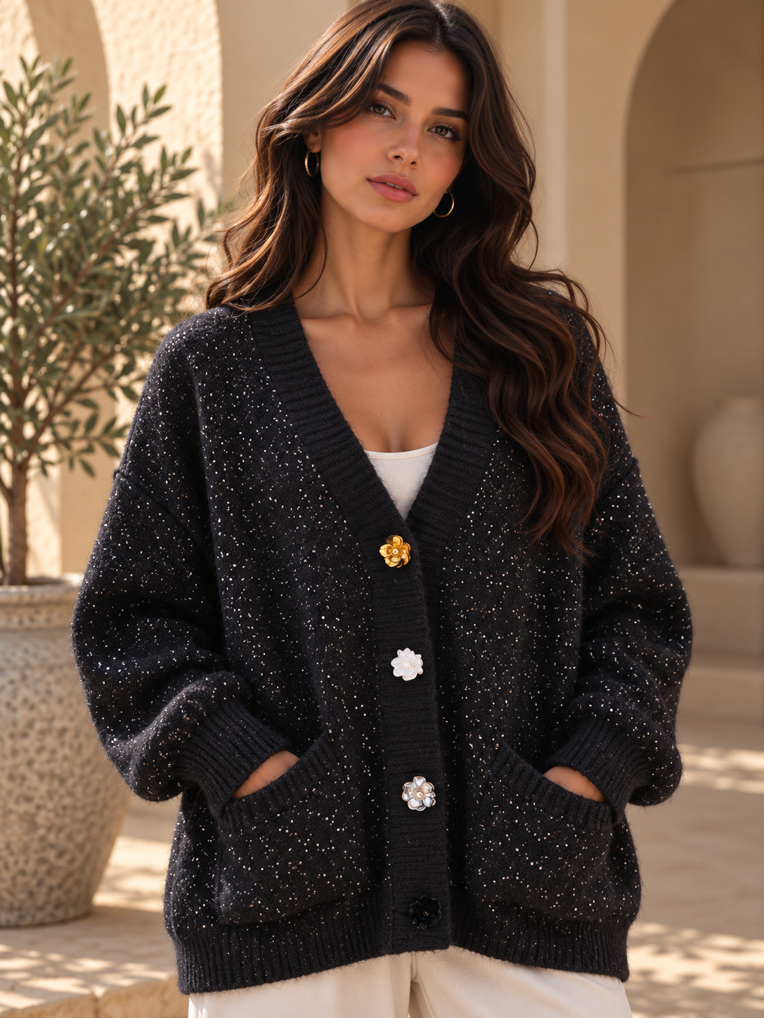 Women’s Sequin Relaxed Knit Cardigan