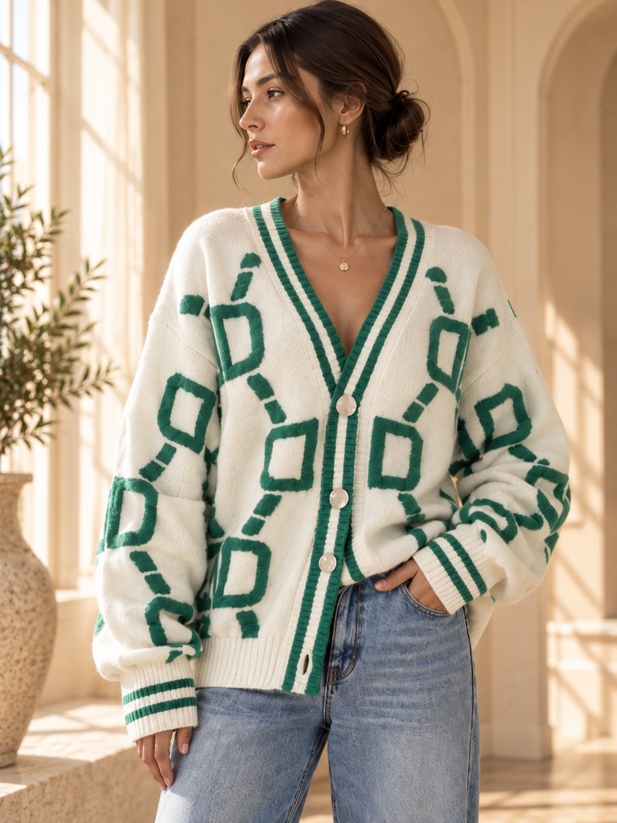 Women’s Color-Block V-Neck Knit Cardigan
