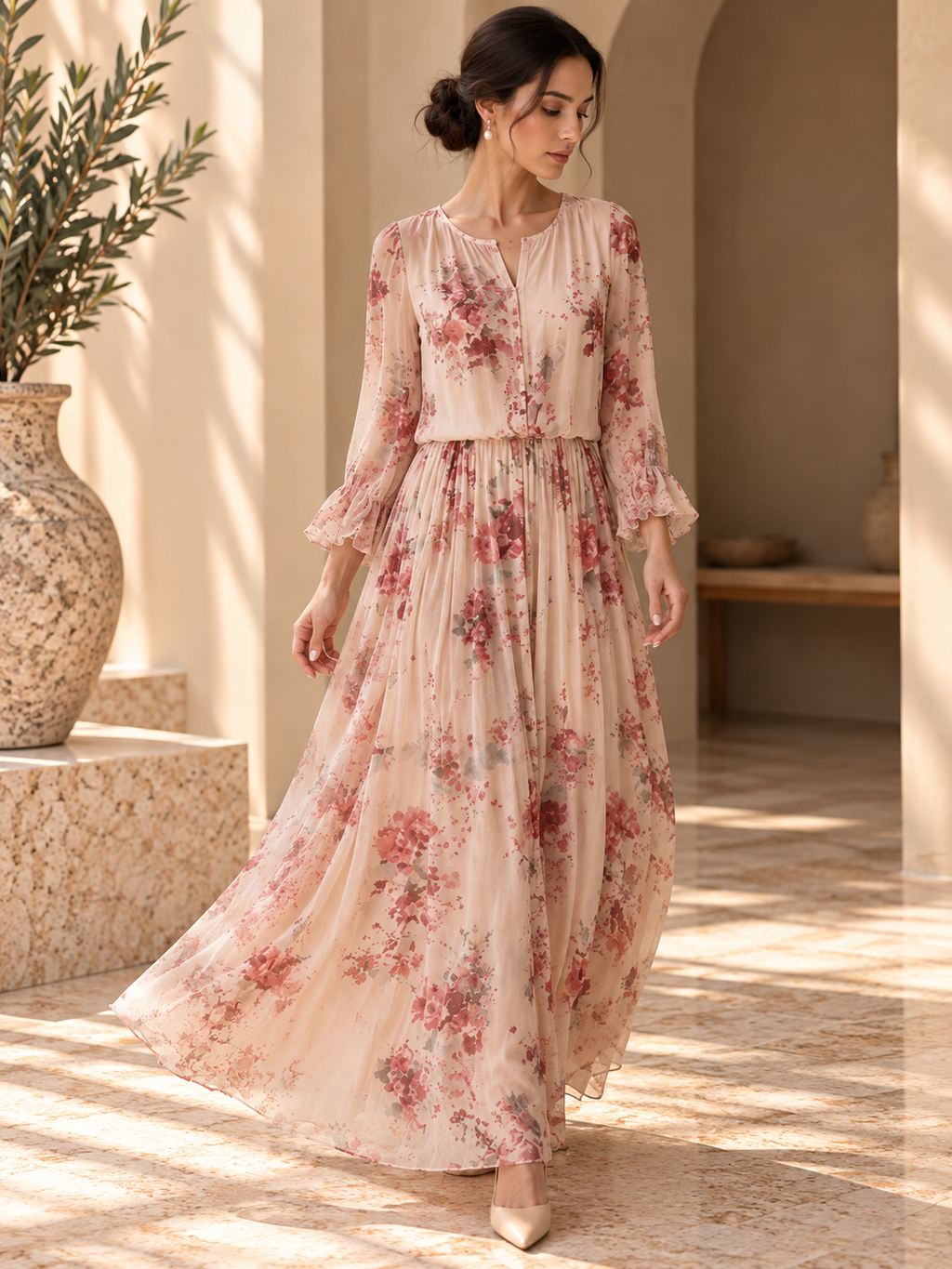 Women’s Floral Mulberry Silk Maxi Dress