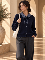 Women’s Checkered Color-Block Knit Cardigan