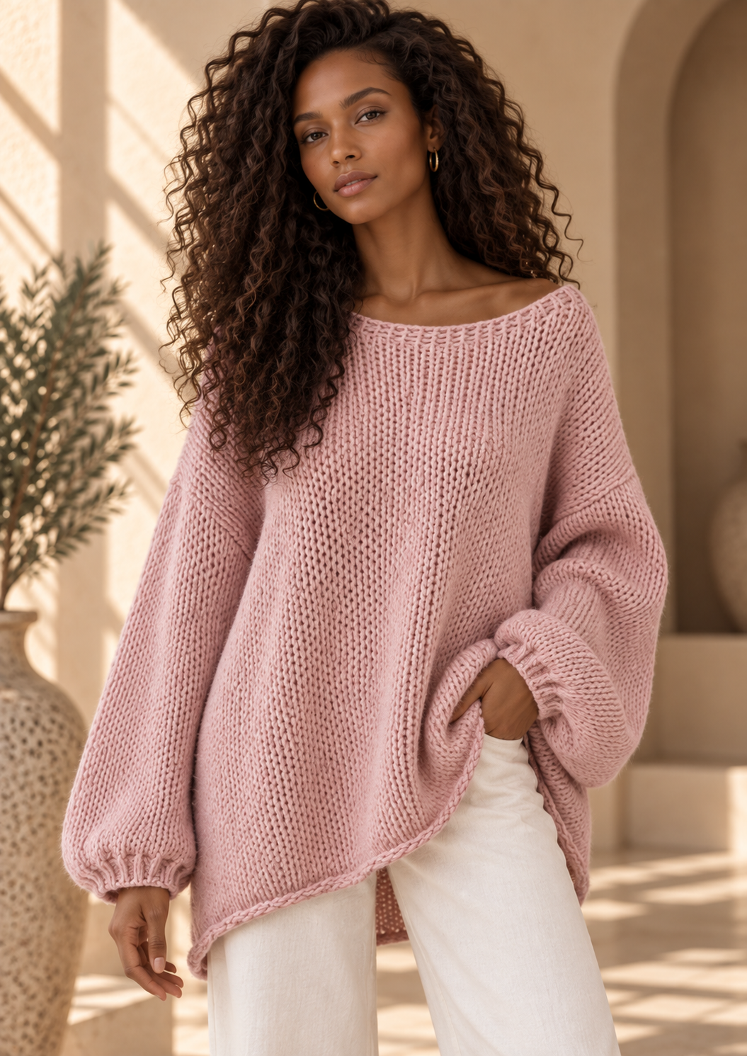 Women’s Hollow-Out Side-Slit Knit Sweater